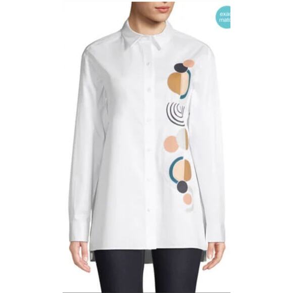 Lafayette 148 New York Tops - Lafayette 148 White Embroidered Cotton Button Up Blouse Womens XS Designer
